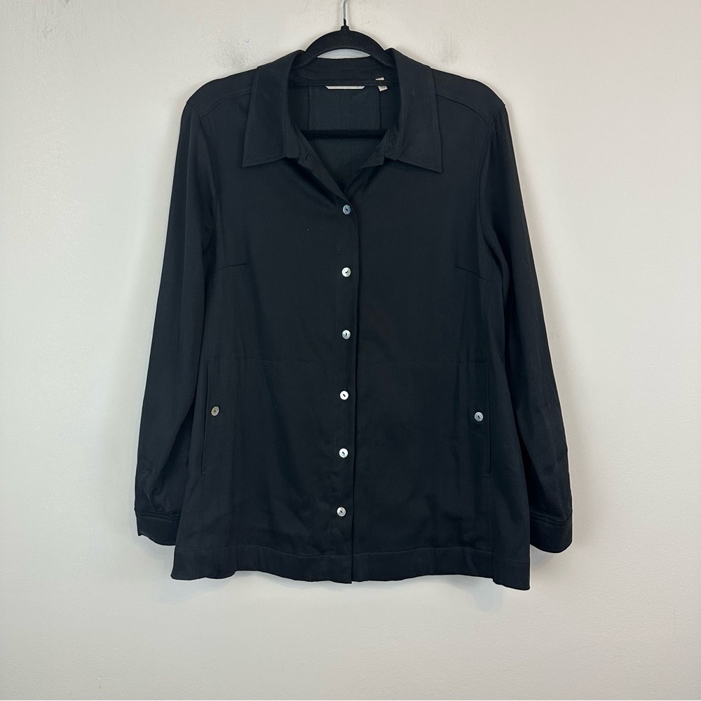 Soft Surroundings | Black Button Down Jersey Material Shirt Tunic Size Medium